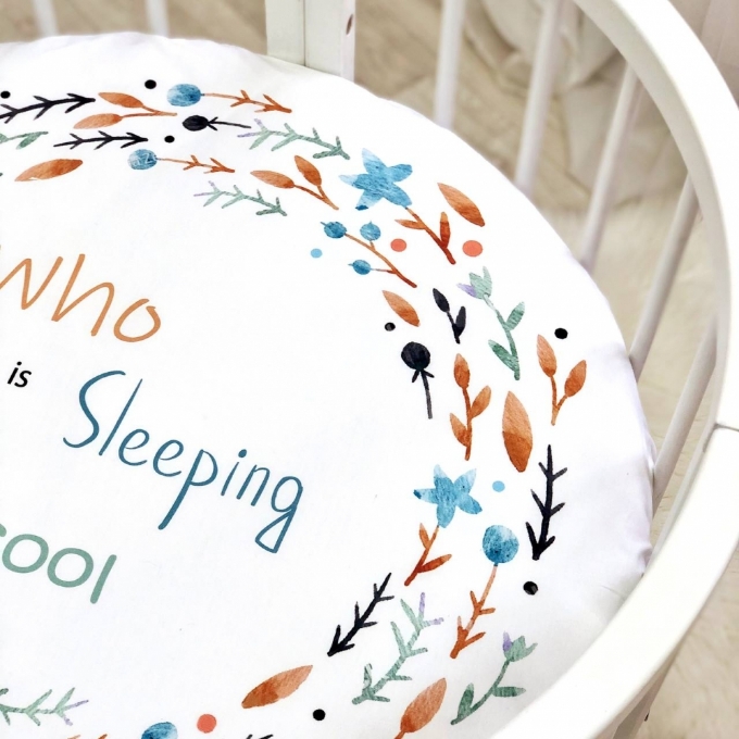 Husa saltea rotunda patut bebe copii cu elastic, Slepping is cool (2)